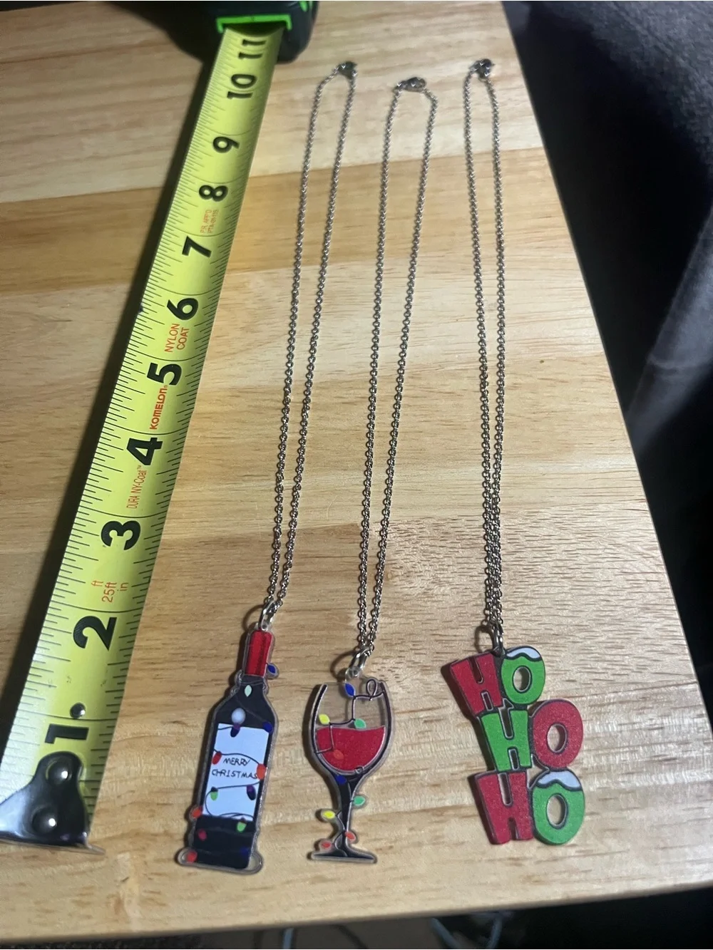 Holiday Wine & HO HO HO Necklace Set - Red, Green, Silver N204